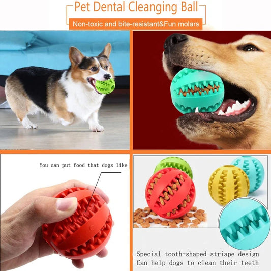 Interactive Rubber Dog Toy Ball – Chewable Treat Dispenser & Teeth Cleaning Toy for Dogs