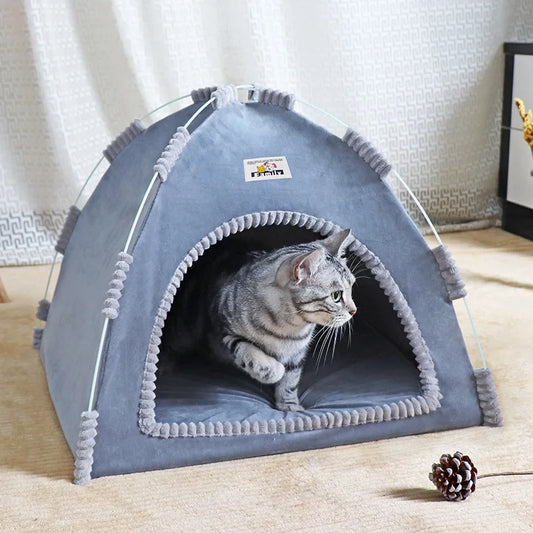 Foldable Cat & Dog House – Portable Pet Tent with Summer Cooling Mat