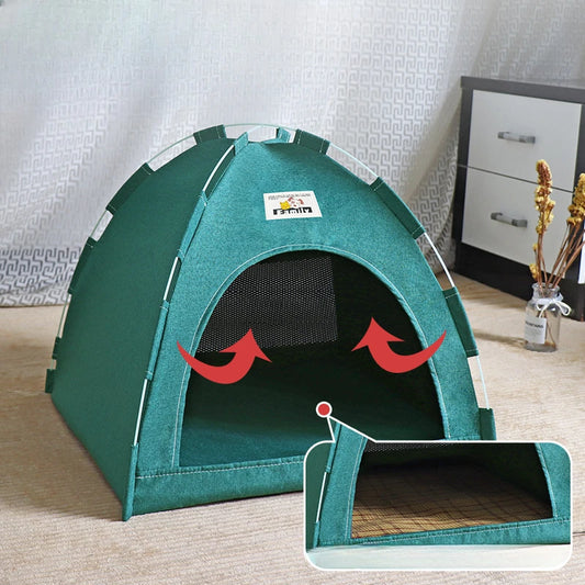 Foldable Cat & Dog House – Portable Pet Tent with Summer Cooling Mat